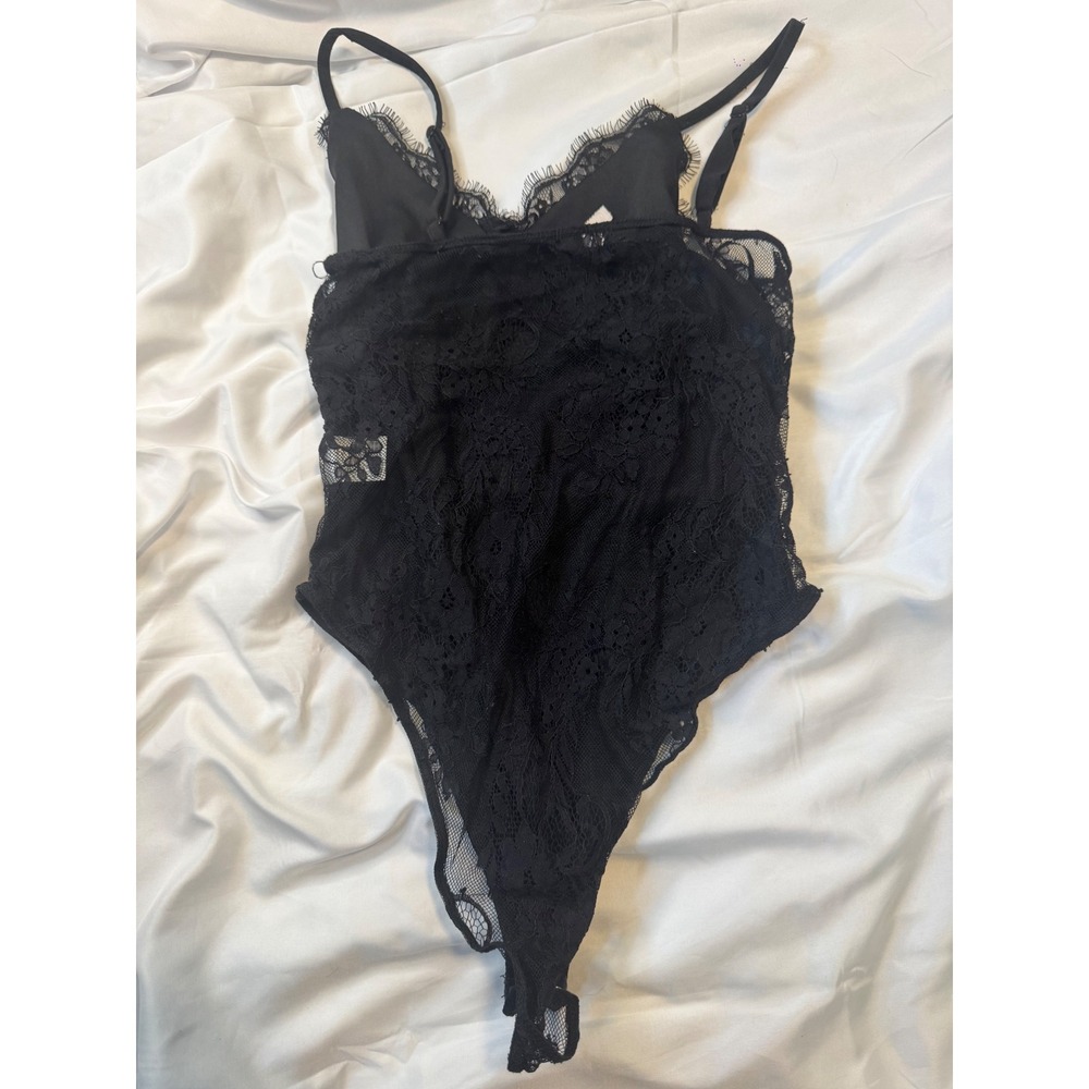 mi ami - Black Lace Bodysuit Sheer Floral Mesh Lingerie Y2K Medium - Picture 2 of 4